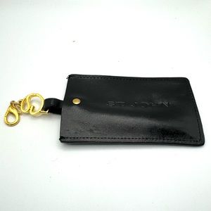 St John Designer Luxury Black Leather & Gold Clip ID Luggage Bag Tag Elegant